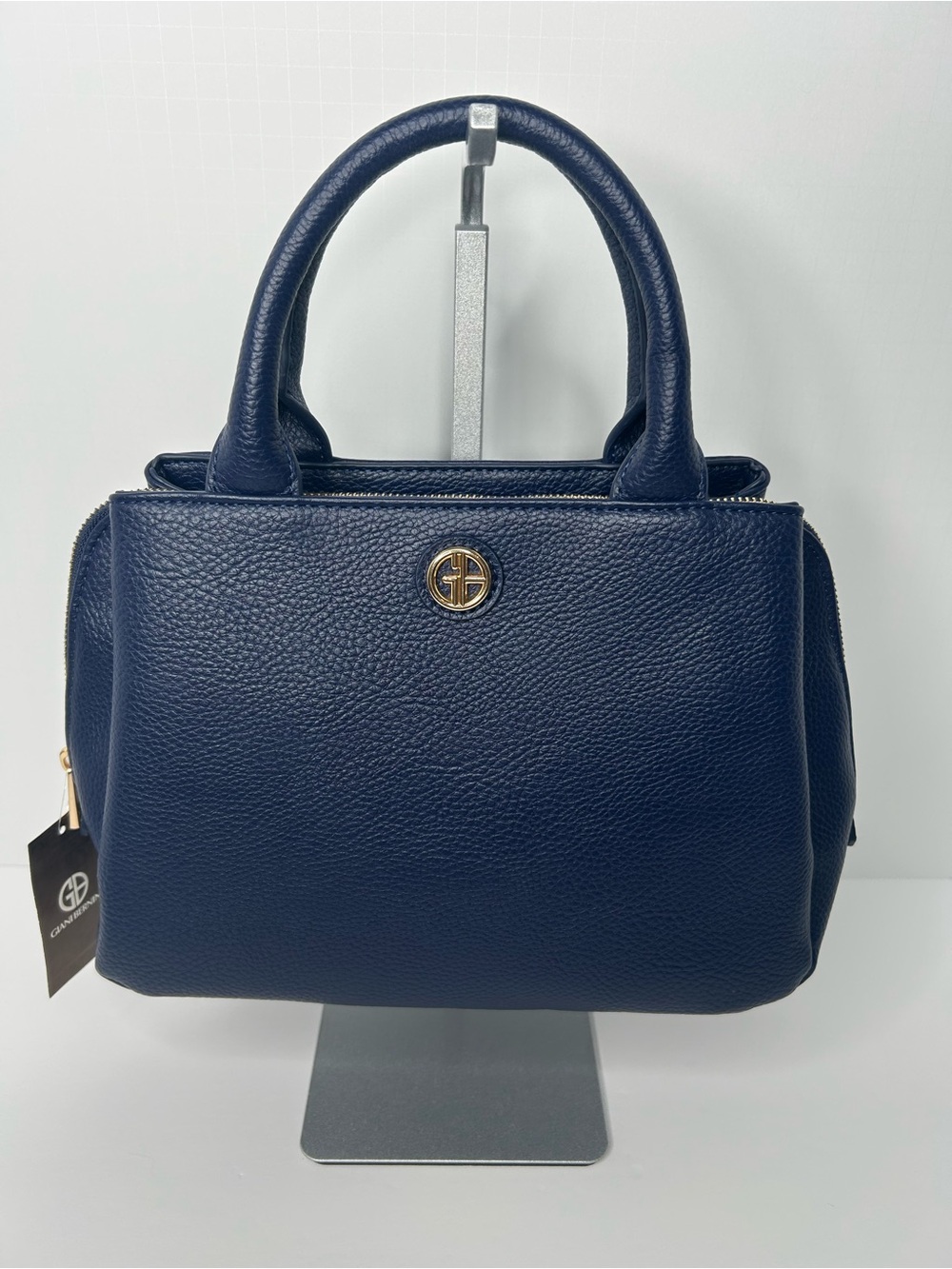 Giani Bernini Navy Pebbled Satchel with Gold Logo
